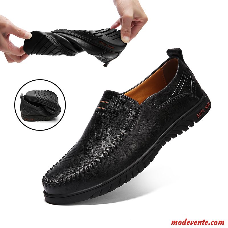 Mocassins Homme Décontractée Chaussures En Cuir Semelle Doux Tous Les Assortis Cuir Véritable Noir
