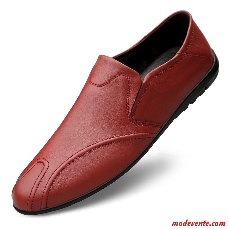 Mocassins Homme Décontractée Chaussures En Cuir Slip-on L'automne Respirant Tendance Rouge