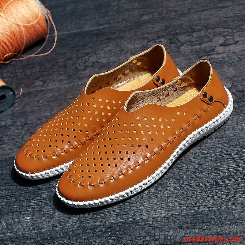 Mocassins Homme Décontractée Cuir Véritable Chaussures En Cuir Slip-on Respirant Printemps Bleu