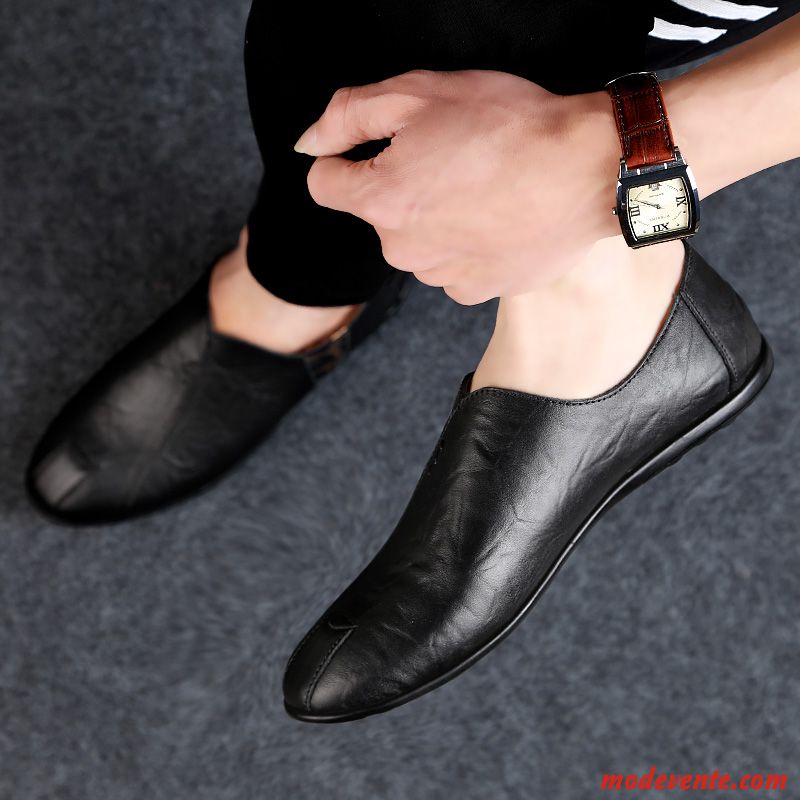 Mocassins Homme Décontractée Cuir Véritable Respirant Semelle Doux Tendance Chaussures En Cuir Noir