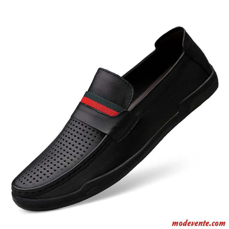 Mocassins Homme Décontractée Cuir Véritable Slip-on Été Respirant Tendance Noir