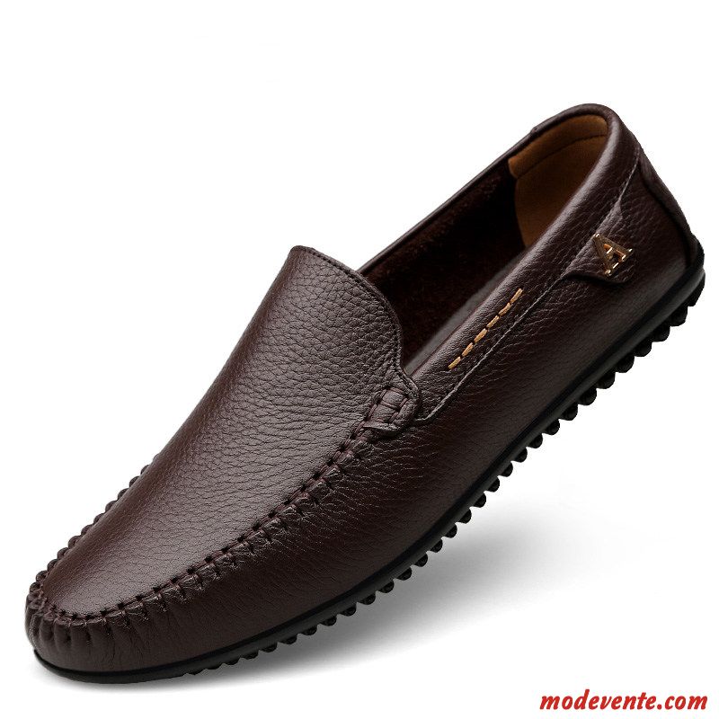 Mocassins Homme Décontractée De Boîtier Printemps Respirant Cuir Véritable Semelle Doux Marron