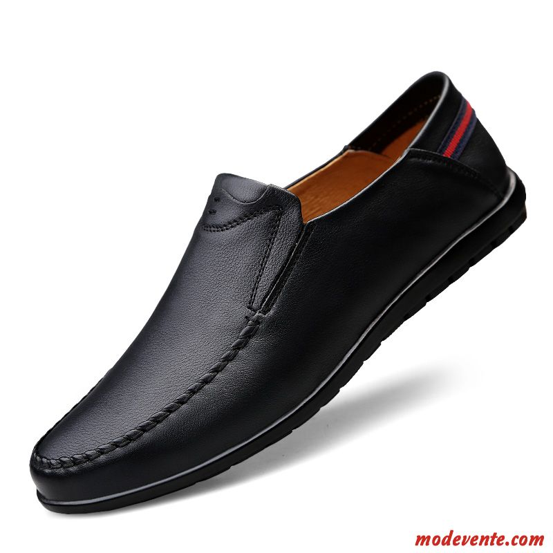 Mocassins Homme Décontractée Dessus Cuir Flâneurs Printemps Slip-on Cuir Véritable Rouge Marron