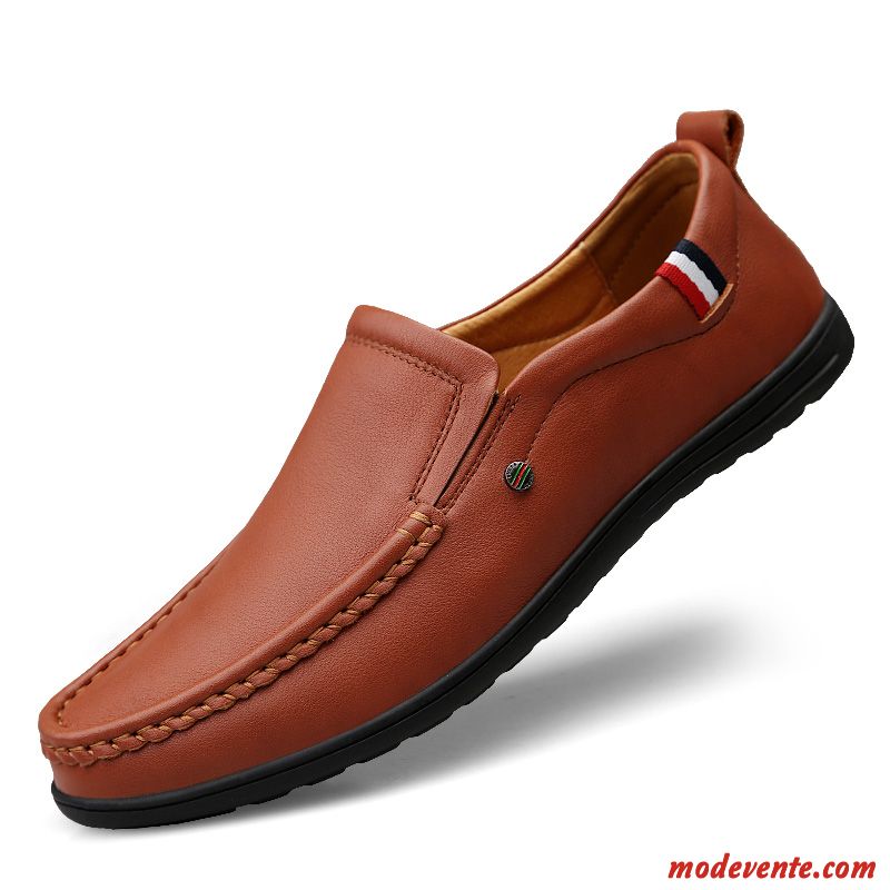 Mocassins Homme Décontractée Dessus Cuir Flâneurs Printemps Slip-on Cuir Véritable Rouge Marron