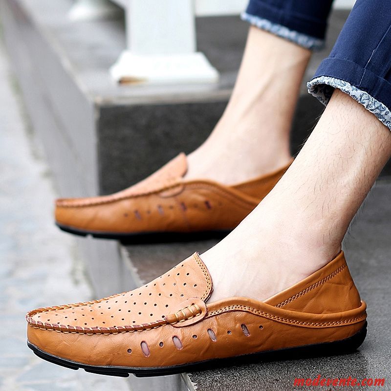 Mocassins Homme Décontractée L'automne Cuir Véritable Slip-on Chaussures En Cuir Tendance Rouge Marron