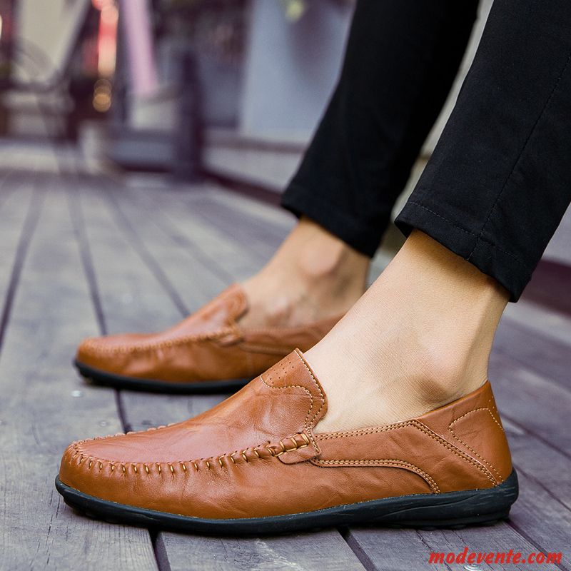 Mocassins Homme Décontractée L'automne Cuir Véritable Slip-on Chaussures En Cuir Tendance Rouge Marron