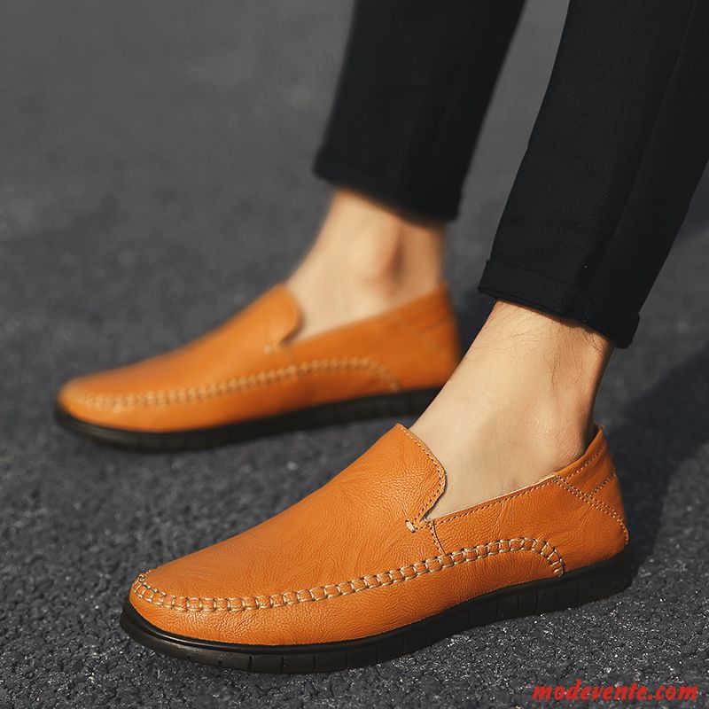 Mocassins Homme Décontractée L'automne Cuir Véritable Slip-on Chaussures En Cuir Tendance Rouge Marron