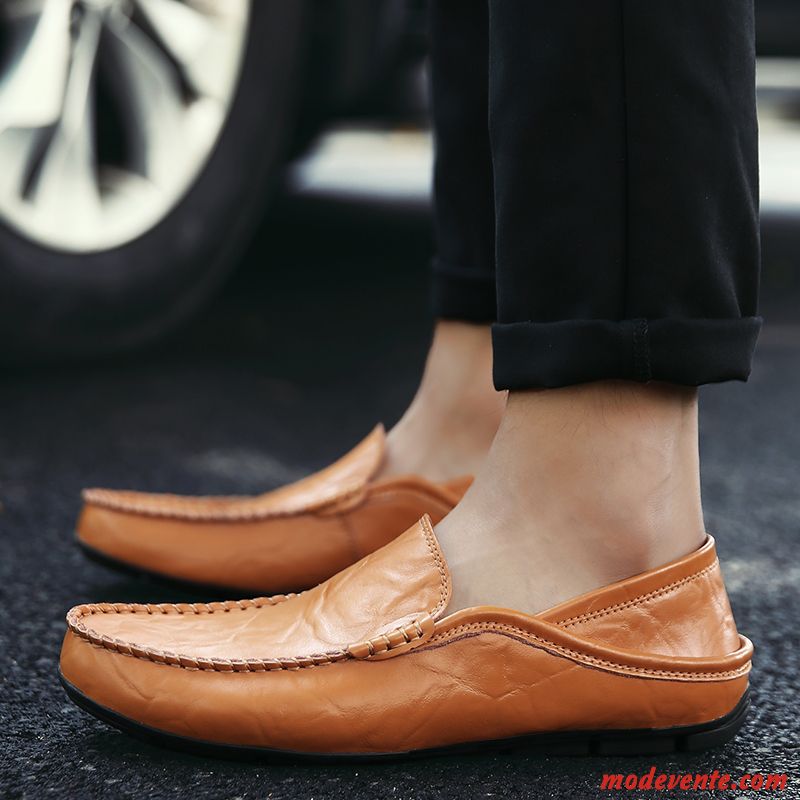 Mocassins Homme Décontractée L'automne Cuir Véritable Slip-on Chaussures En Cuir Tendance Rouge Marron