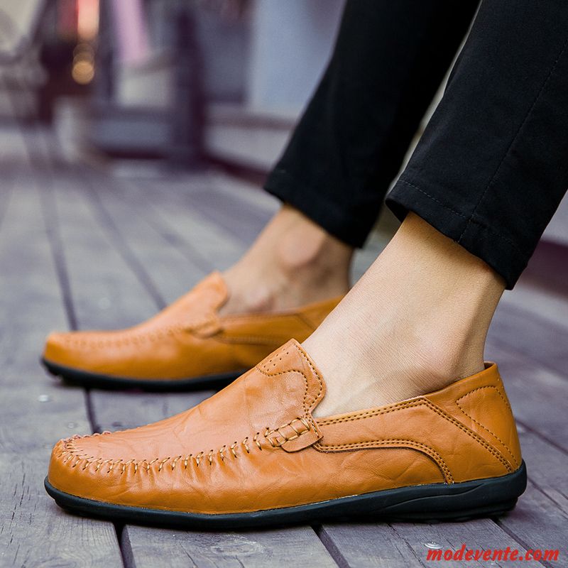 Mocassins Homme Décontractée L'automne Cuir Véritable Slip-on Chaussures En Cuir Tendance Rouge Marron