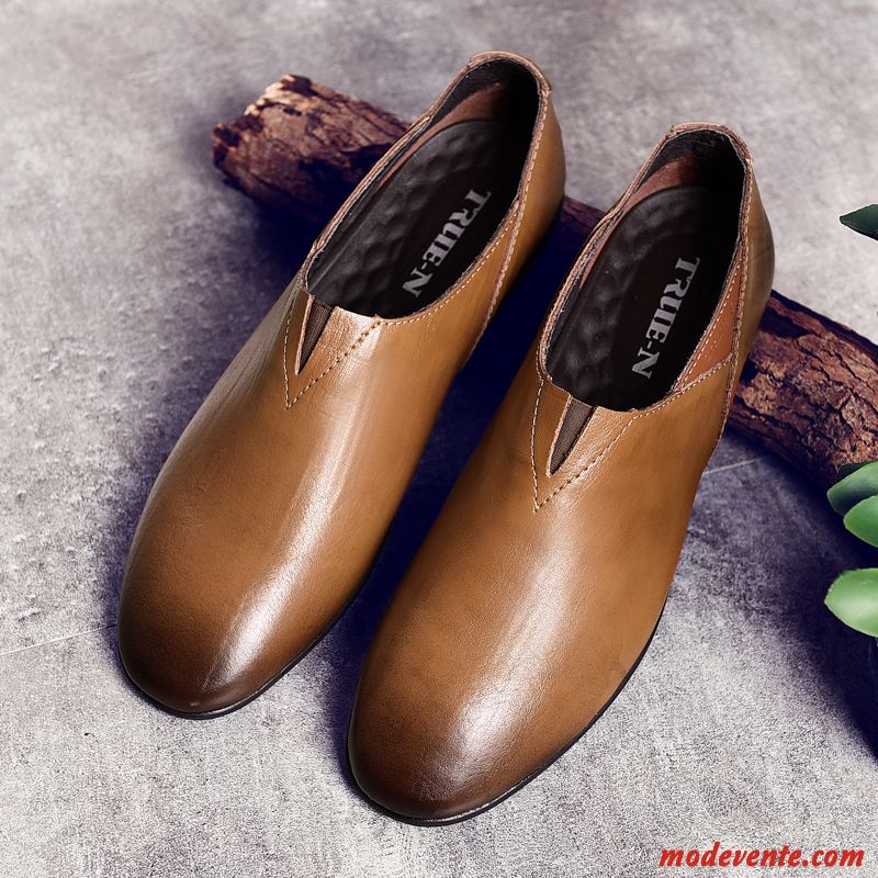 Mocassins Homme Décontractée Printemps Chaussures En Cuir Flâneurs Tous Les Assortis Cuir Véritable Brun