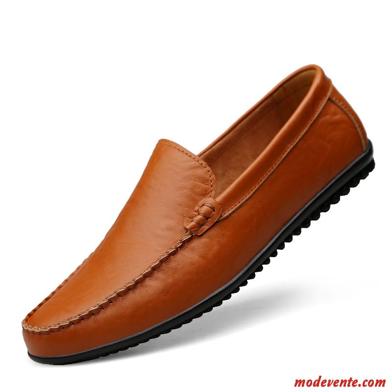 Mocassins Homme Décontractée Semelle Doux Été Chaussures En Cuir Tendance Cuir Véritable Noir