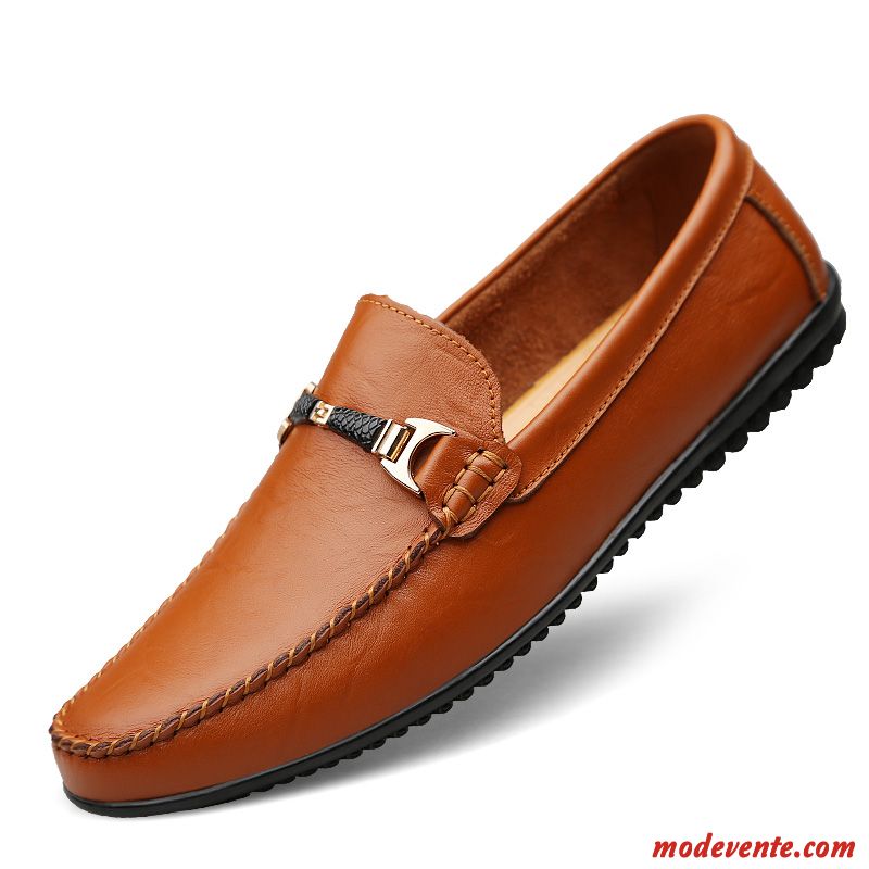 Mocassins Homme Décontractée Semelle Doux Été Chaussures En Cuir Tendance Cuir Véritable Noir