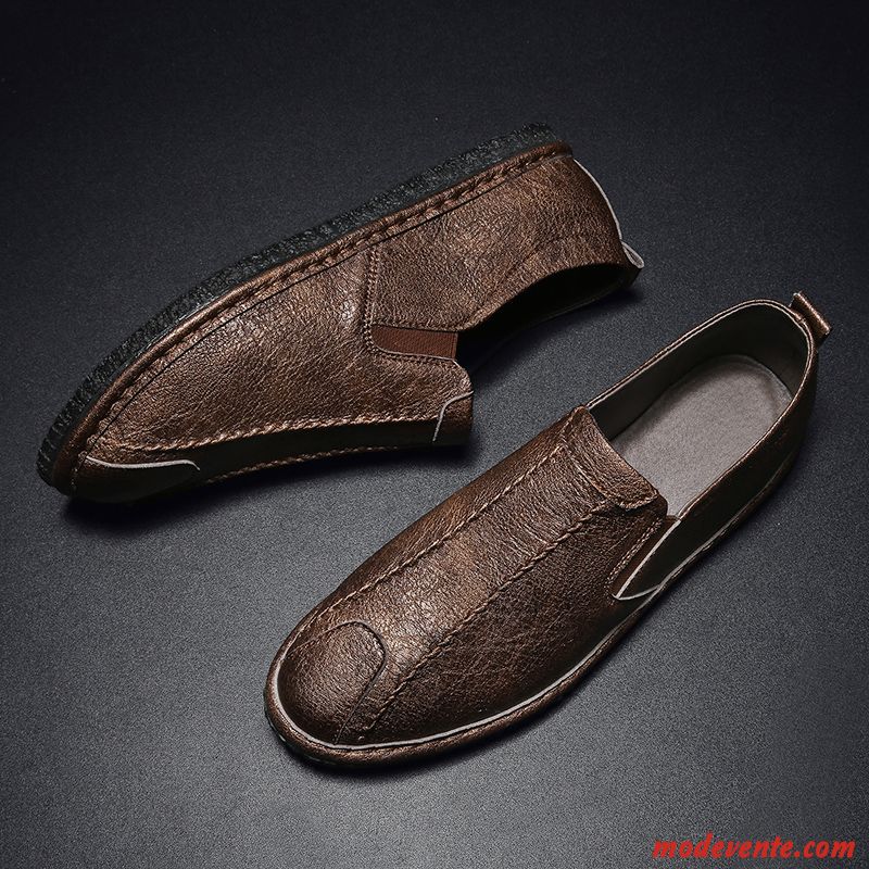 Mocassins Homme Décontractée Slip-on Tous Les Assortis Chaussures En Cuir L'automne Personnalité Marron