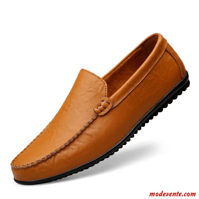 Mocassins Homme Décontractée Tendance Jeunesse Cuir Véritable Printemps Chaussures En Cuir Marron