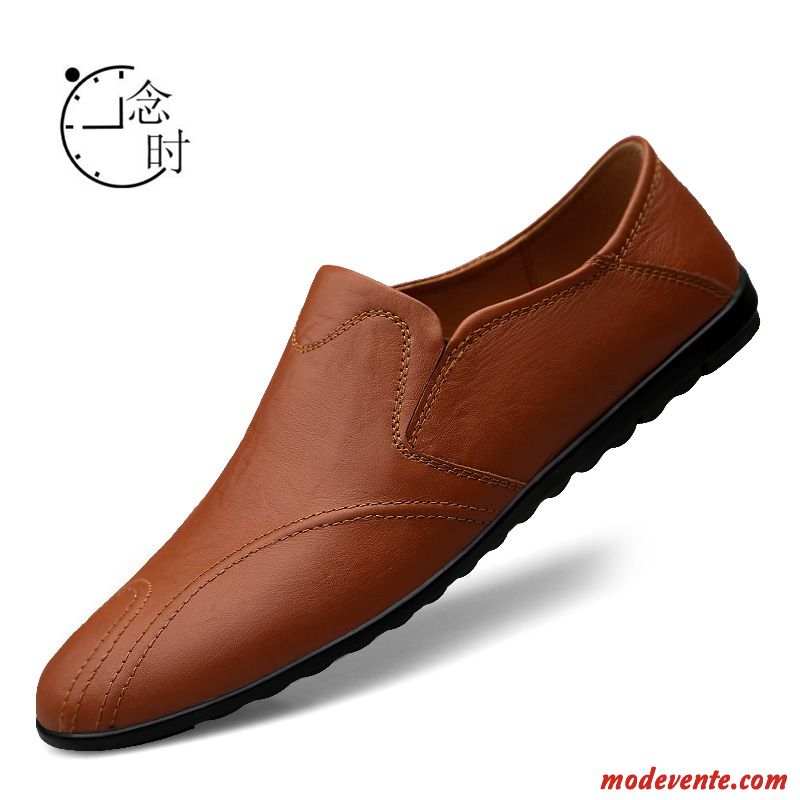 Mocassins Homme Décontractée Tous Les Assortis De Boîtier Semelle Doux Chaussures En Cuir Tendance Brun Clair