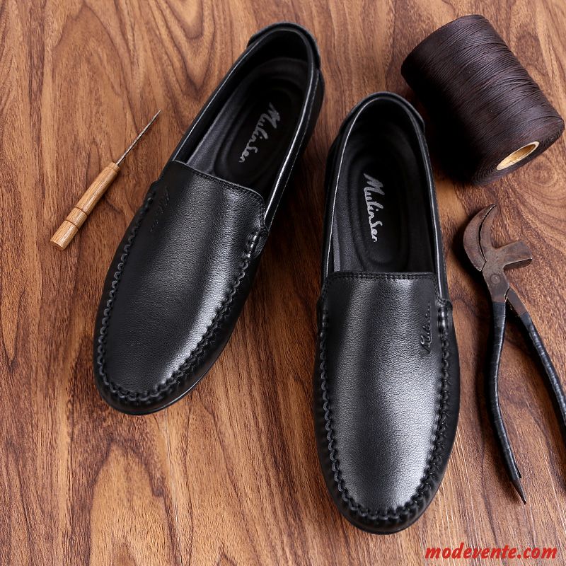 Mocassins Homme En Cuir Chaussures En Cuir Cuir Véritable Décontractée L'automne Semelle Doux Noir