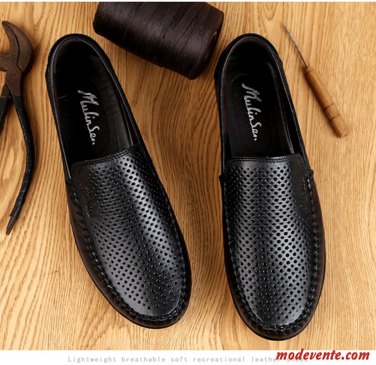 Mocassins Homme En Cuir Chaussures En Cuir Cuir Véritable Décontractée L'automne Semelle Doux Noir