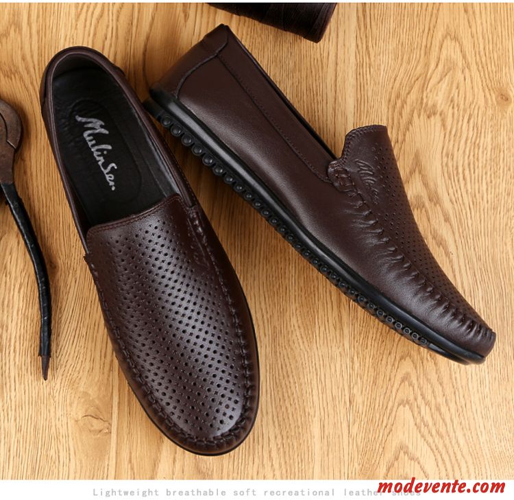 Mocassins Homme En Cuir Chaussures En Cuir Cuir Véritable Décontractée L'automne Semelle Doux Noir