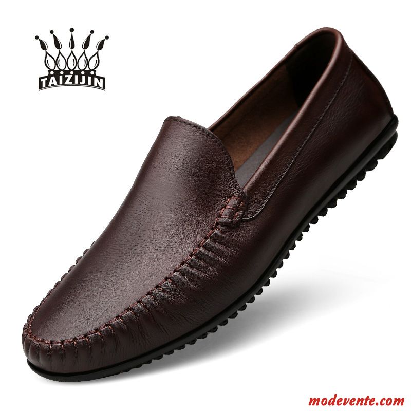 Mocassins Homme En Cuir Cuir Véritable Semelle Doux Décontractée Chaussures En Cuir Été Noir