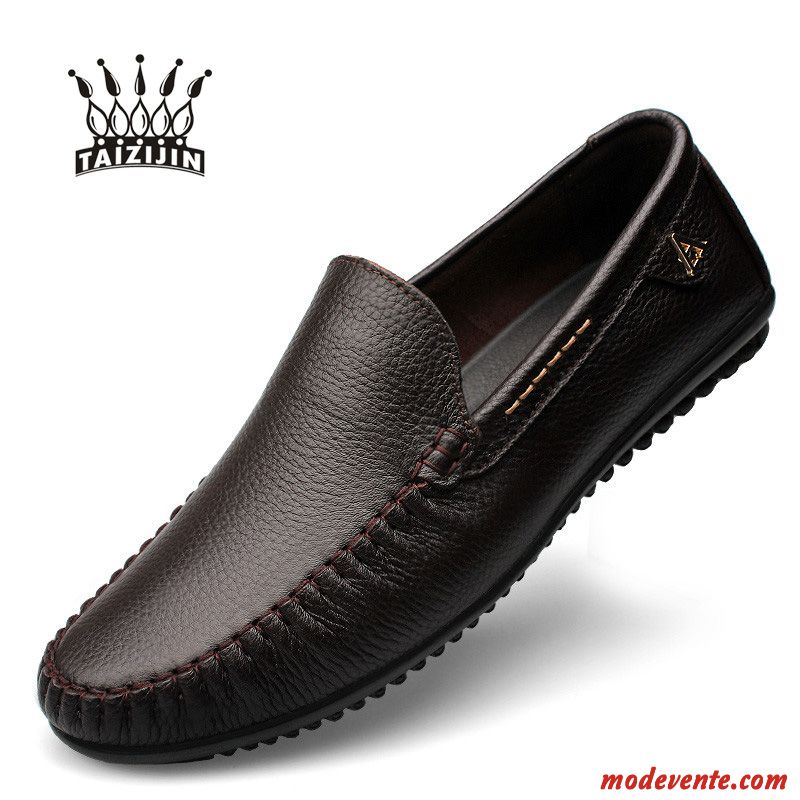 Mocassins Homme En Cuir Cuir Véritable Semelle Doux Décontractée Chaussures En Cuir Été Noir