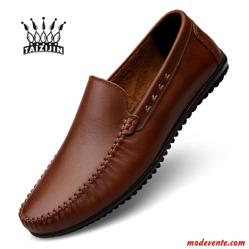 Mocassins Homme En Cuir Cuir Véritable Semelle Doux Décontractée Chaussures En Cuir Été Noir