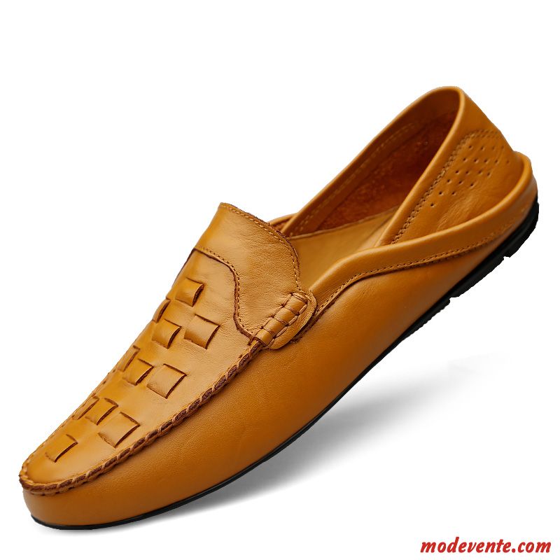 Mocassins Homme En Cuir Décontractée Printemps Semelle Doux Cuir Véritable Chaussures En Cuir Bleu Marin