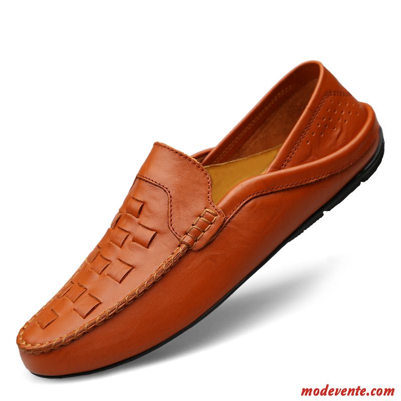 Mocassins Homme En Cuir Décontractée Printemps Semelle Doux Cuir Véritable Chaussures En Cuir Bleu Marin