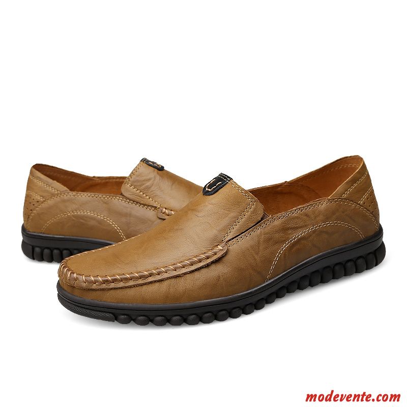 Mocassins Homme Entreprise Chaussures En Cuir De Boîtier Chaussures De Conduite Cuir Véritable Respirant Marron