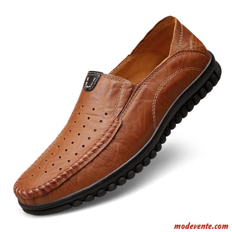 Mocassins Homme Entreprise Chaussures En Cuir De Boîtier Chaussures De Conduite Cuir Véritable Respirant Marron