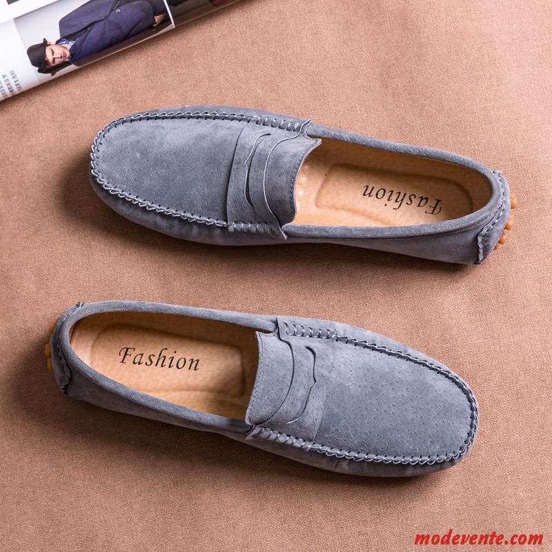 Mocassins Homme Flâneurs Tendance Décontractée Cuir Véritable Chaussures En Cuir Été Bleu Gris