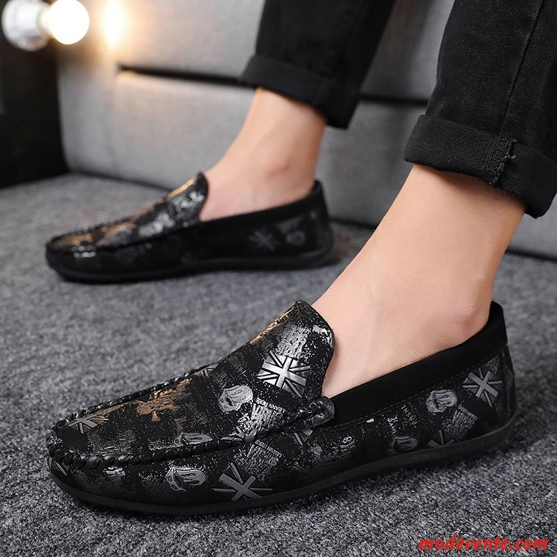 Mocassins Homme Flâneurs Toile Décontractée Chaussures En Tissu Slip-on Noir