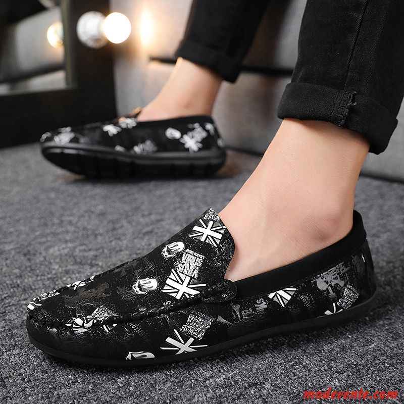 Mocassins Homme Flâneurs Toile Décontractée Chaussures En Tissu Slip-on Noir