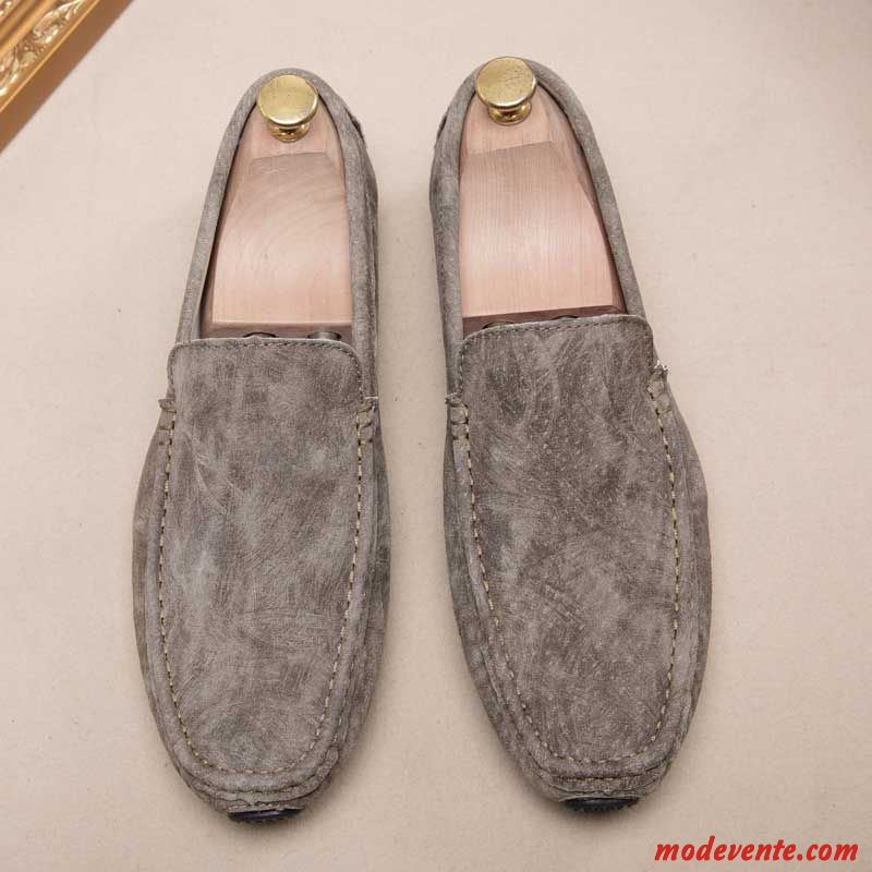 Mocassins Homme Flâneurs Tous Les Assortis Cuir Véritable Tendance Jeunesse L'automne Gris