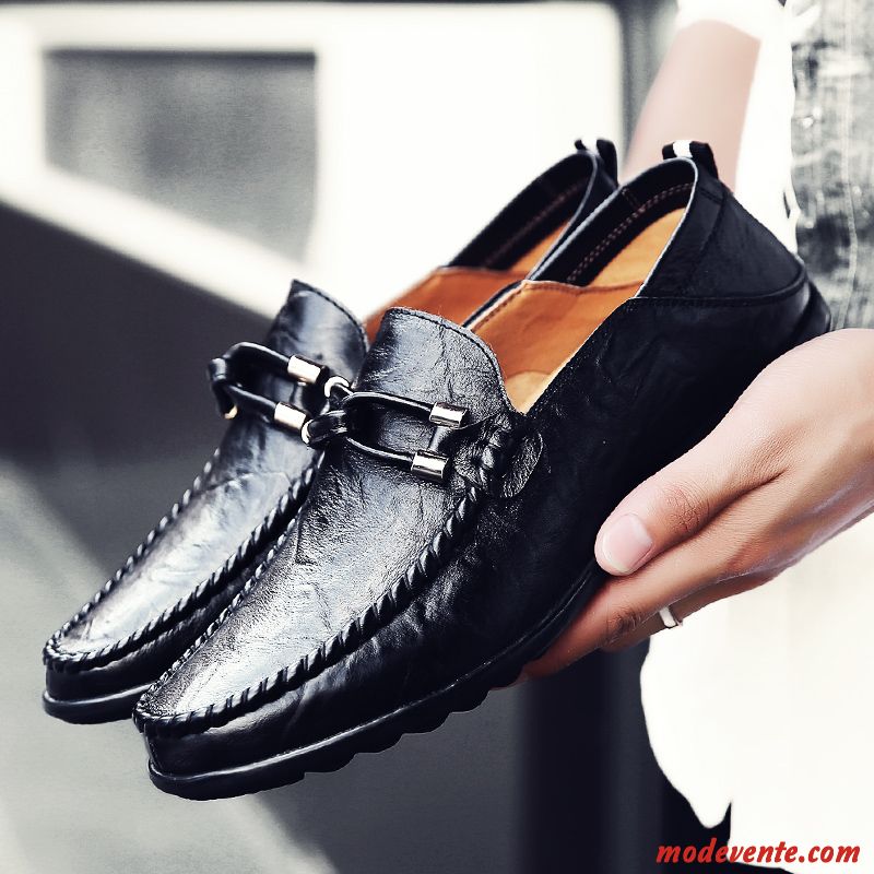 Mocassins Homme Flâneurs Été Cuir Véritable Tendance Entreprise Décontractée Noir