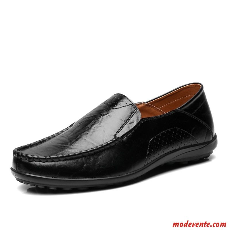 Mocassins Homme Flâneurs Été Cuir Véritable Tendance Entreprise Décontractée Noir