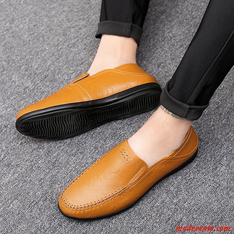 Mocassins Homme L'automne Décontractée Flâneurs Chaussures En Cuir De Boîtier Cuir Véritable Jaune