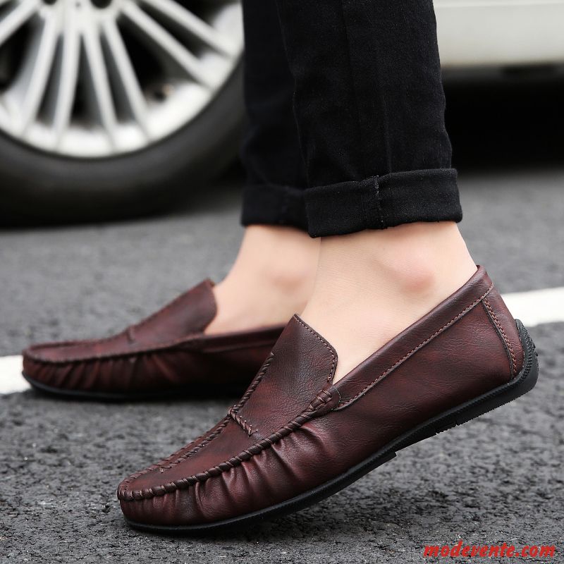 Mocassins Homme L'automne Personnalité Tendance Tous Les Assortis Slip-on Flâneurs Rouge Marron