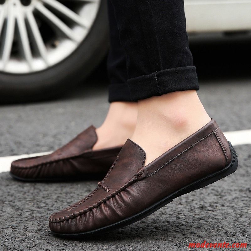 Mocassins Homme L'automne Personnalité Tendance Tous Les Assortis Slip-on Flâneurs Rouge Marron