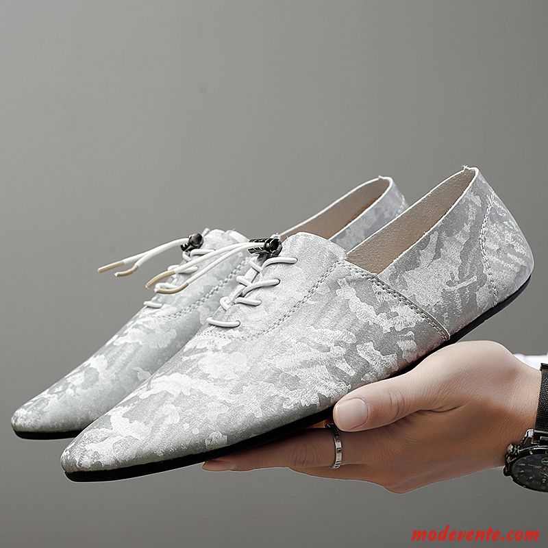 Mocassins Homme Lumière Été Décontractée Chaussures En Cuir Semelle Doux Cuir Véritable Blanc Argent