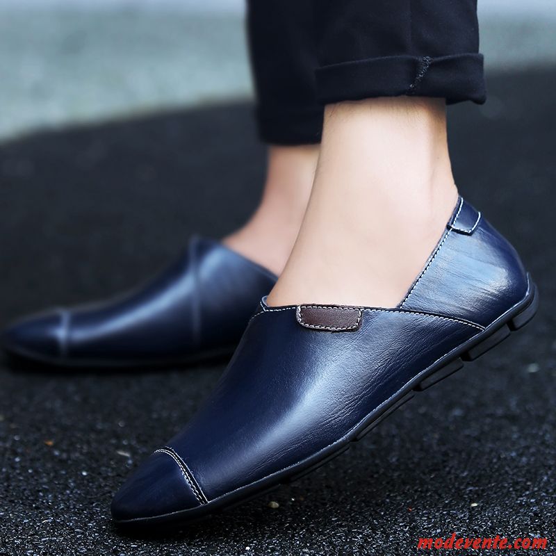 Mocassins Homme Mode Été Tendance De Boîtier Décontractée Chaussures En Cuir Bleu Marin