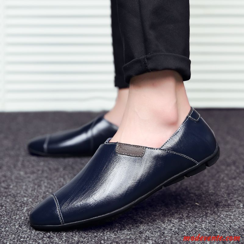 Mocassins Homme Mode Été Tendance De Boîtier Décontractée Chaussures En Cuir Bleu Marin