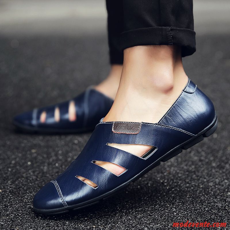 Mocassins Homme Mode Été Tendance De Boîtier Décontractée Chaussures En Cuir Bleu Marin