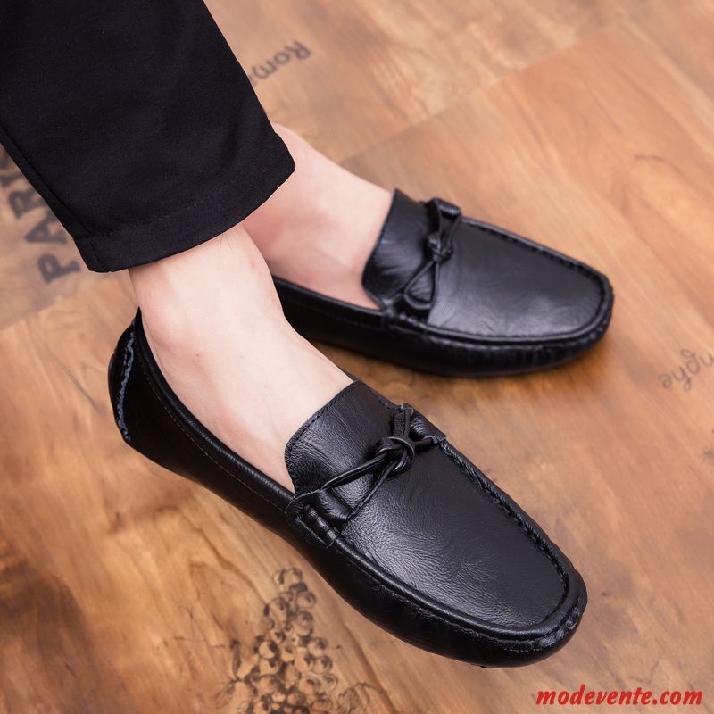 Mocassins Homme Printemps Cuir Véritable Tendance Tous Les Assortis Chaussures En Cuir Angleterre Noir