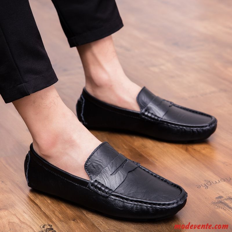 Mocassins Homme Printemps Cuir Véritable Tendance Tous Les Assortis Chaussures En Cuir Angleterre Noir