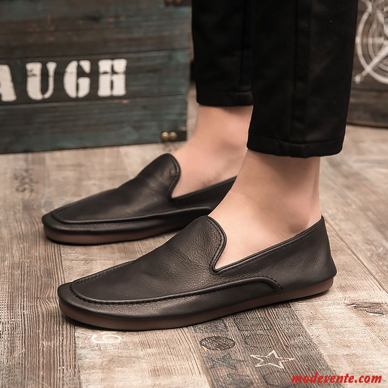 Mocassins Homme Respirant Cuir Véritable Semelle Doux Tous Les Assortis Été En Cuir Marron