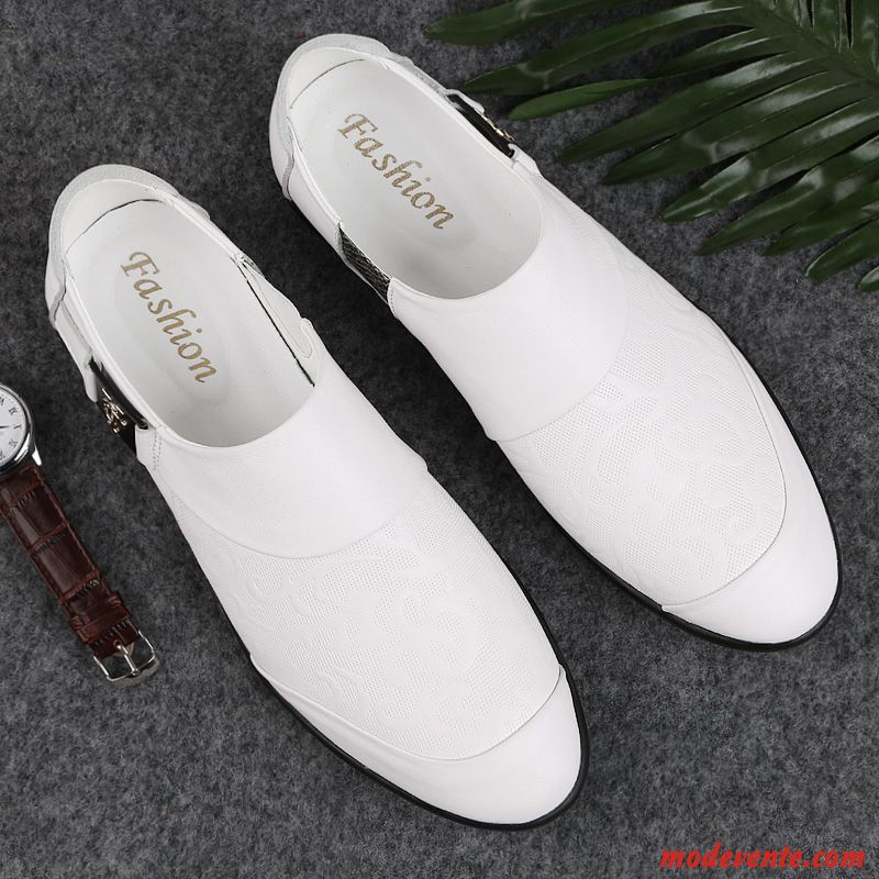 Mocassins Homme Respirant Décontractée Cuir Véritable Été Conduire Chaussures En Cuir Blanc Noir