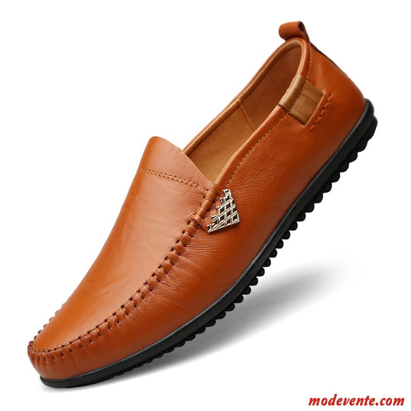 Mocassins Homme Respirant Décontractée Semelle Doux Jeunesse Chaussures En Cuir Cuir Véritable Rouge Brun