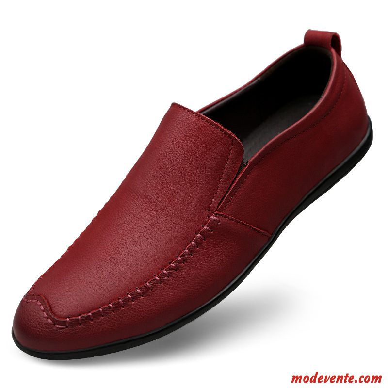 Mocassins Homme Respirant Flâneurs De Boîtier Cuir Véritable Chaussures En Cuir Printemps Bordeaux Rouge