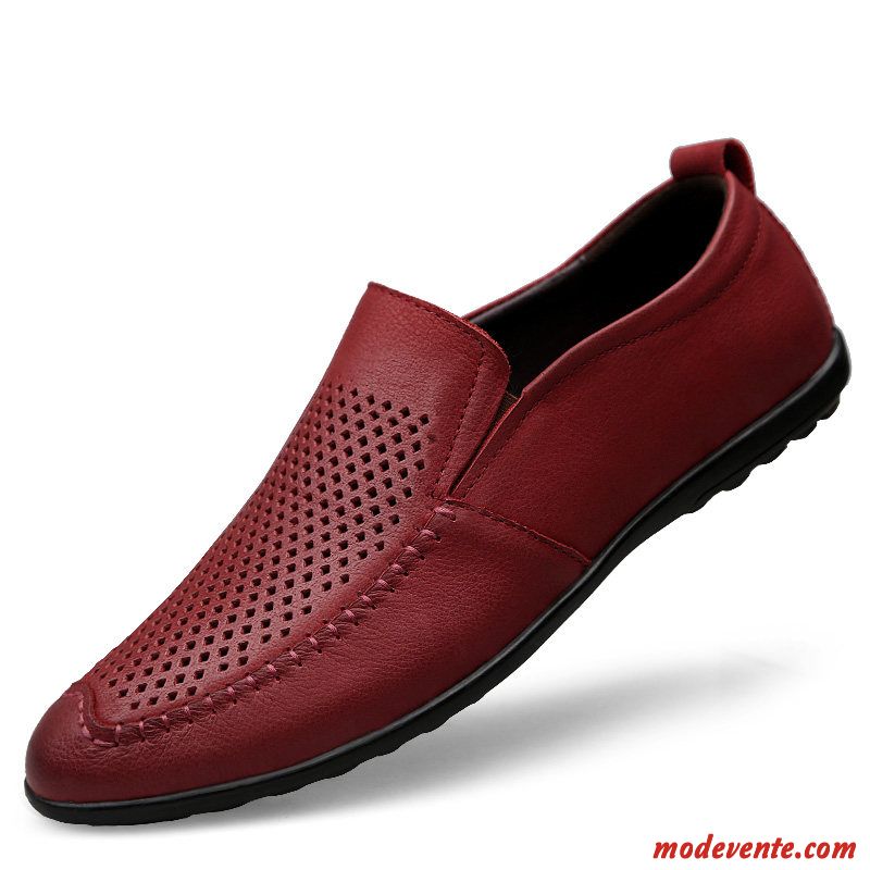 Mocassins Homme Respirant Flâneurs De Boîtier Cuir Véritable Chaussures En Cuir Printemps Bordeaux Rouge