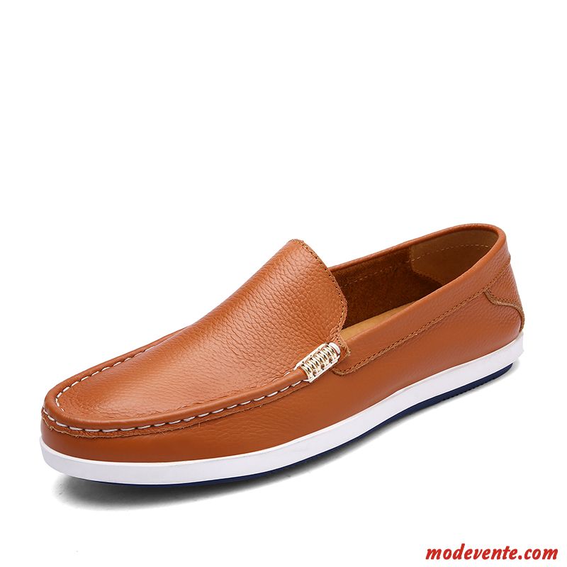 Mocassins Homme Respirant Semelle Doux Tendance Cuir Véritable Chaussures En Cuir Angleterre Jaune Marron